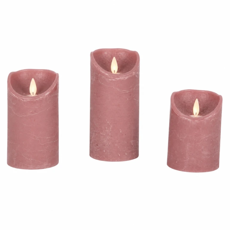 Rosa LED-kynttilät – 3 kappaleen setti