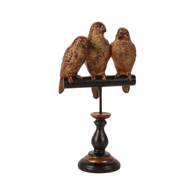 Papukaijapatsas jalustalla – kulta – 33 cm