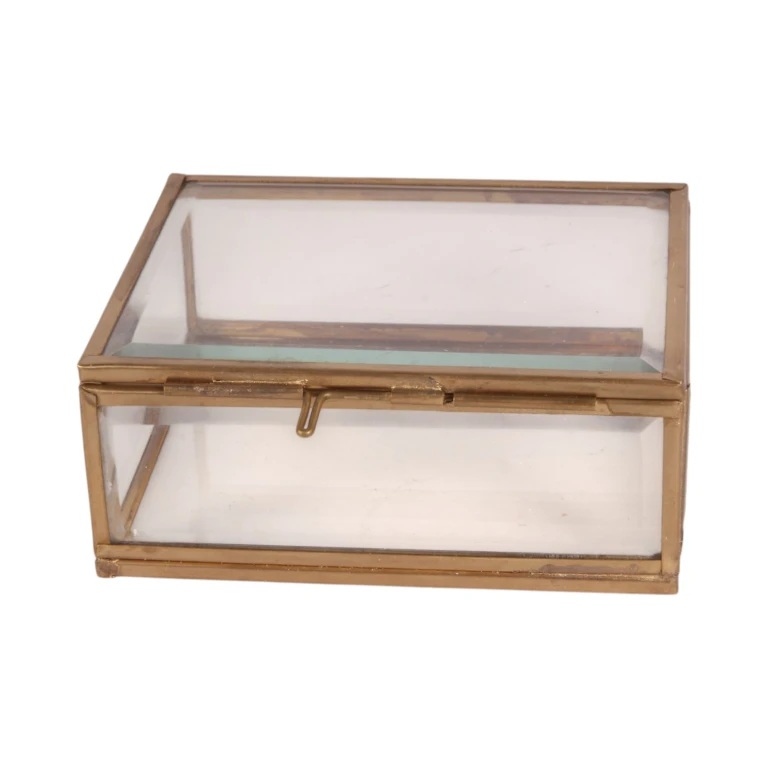 Korukappaleiden säilytyslaatikko 11 x 9 x 4,5 cm - kulta - messinki ja lasi