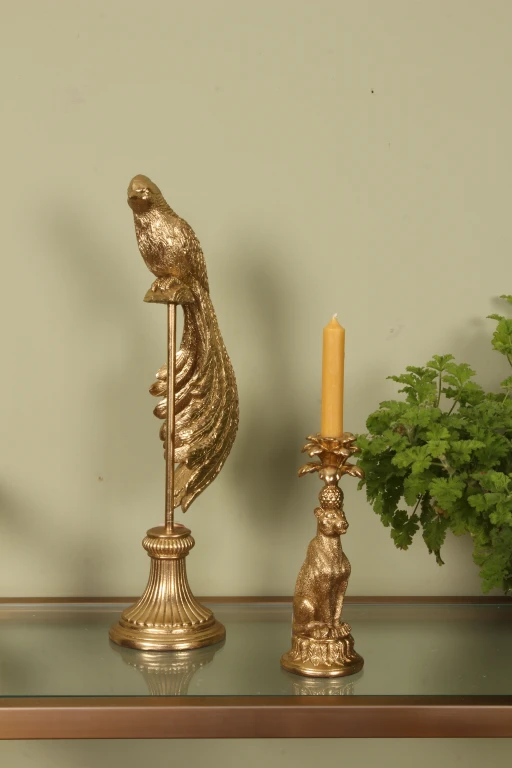 Linnun patsas jalustalla – kulta – 49 cm