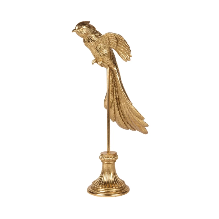 Lintuveistos jalustalla - kulta - 49,5 cm - 1 kpl