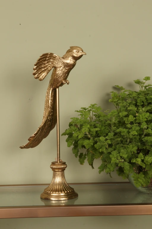 Lintuveistos jalustalla - kulta - 49,5 cm - 1 kpl