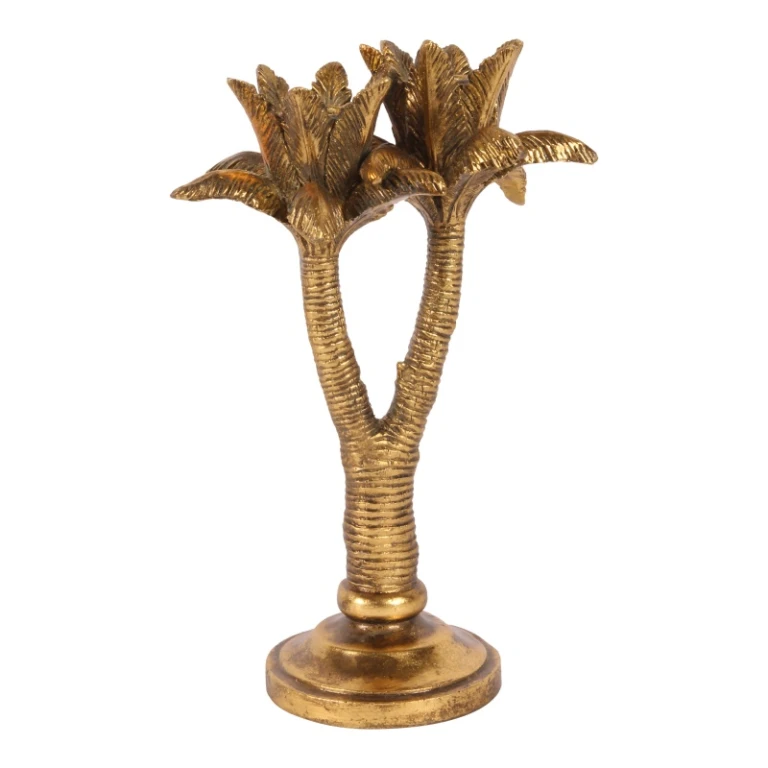 Palmupuu-kynttilänjalka - 24 cm - kulta - tekoharts