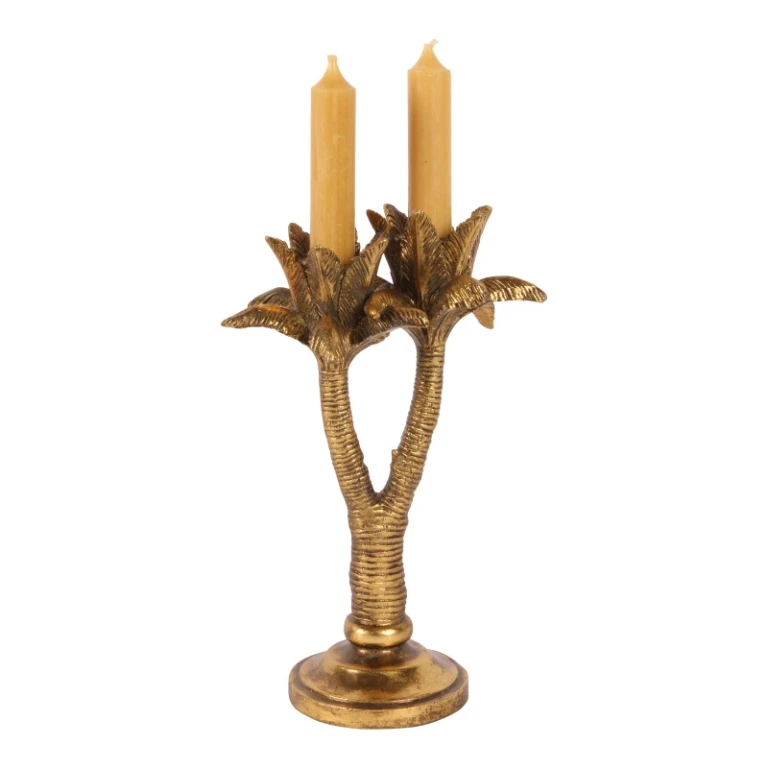 Palmupuu-kynttilänjalka - 24 cm - kulta - tekoharts