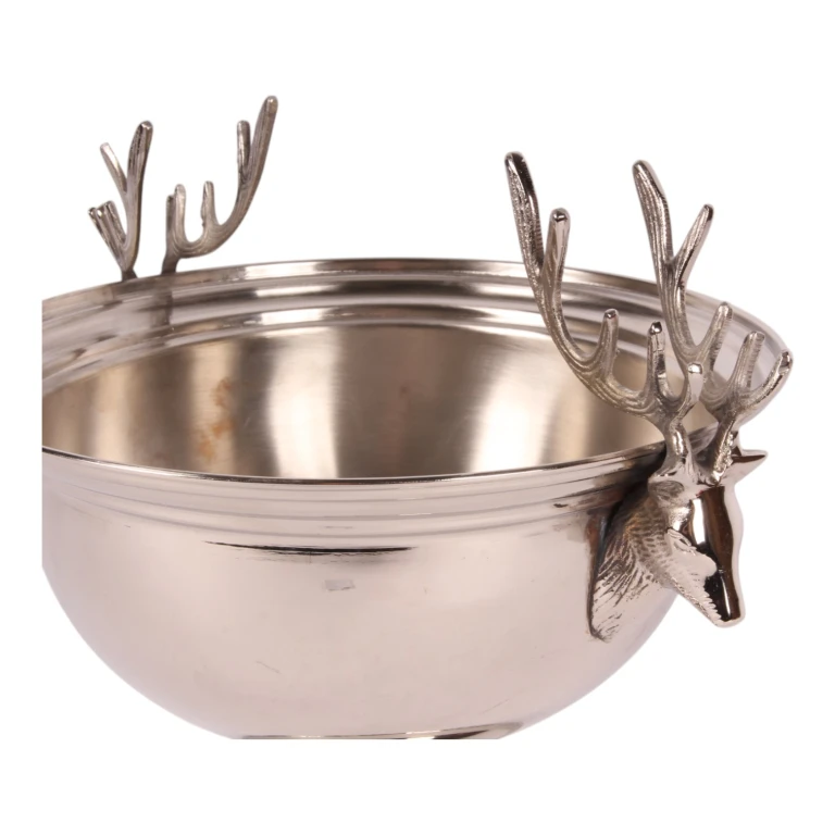 Wine cooler with deer heads - silver-colored brass - 27.5 cm