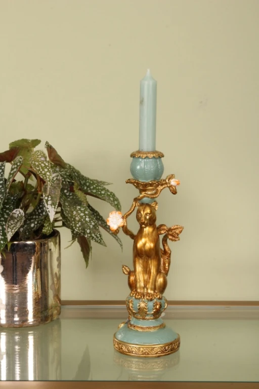 Leopard Candelabrum - 25.5 cm - gold - resin