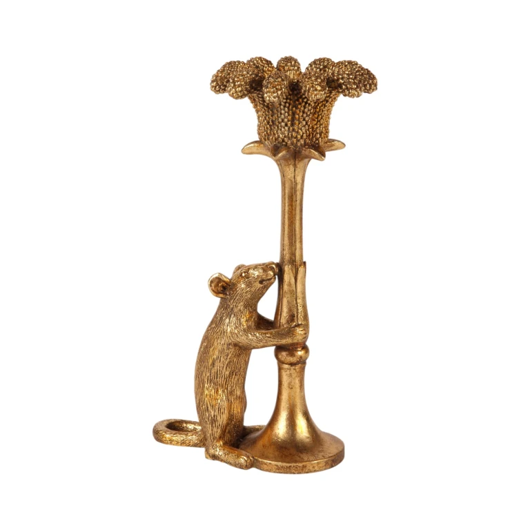 Kynttilänjalka Hiiri - 22,5 cm - kulta - taideharts