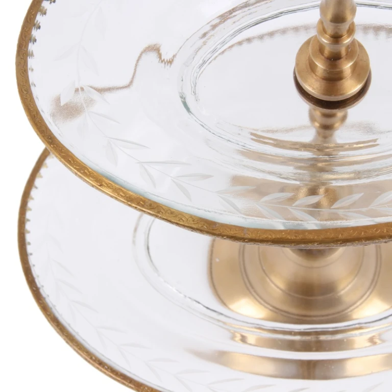 Etagère - 2-kerroksinen - 38 cm - kulta - messinki ja lasi