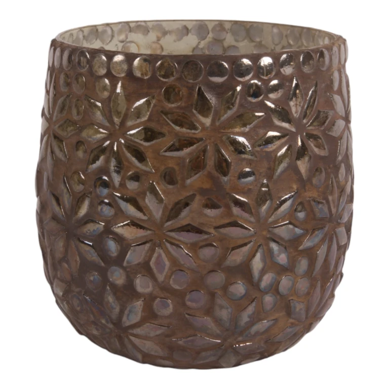 Kynttilänjalka Mosaiikkikukka - ruskea - lasi - 12 cm