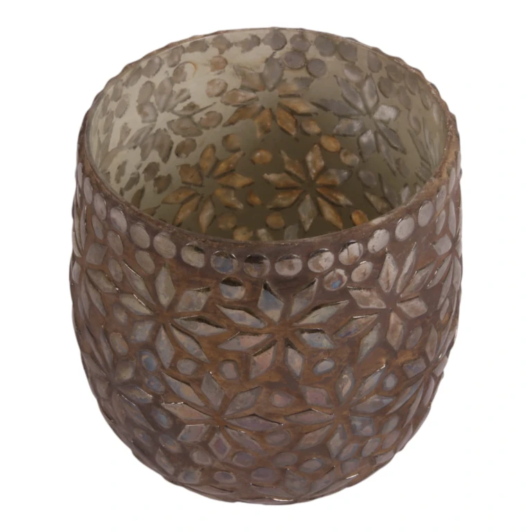 Kynttilänjalka Mosaiikkikukka - ruskea - lasi - 12 cm