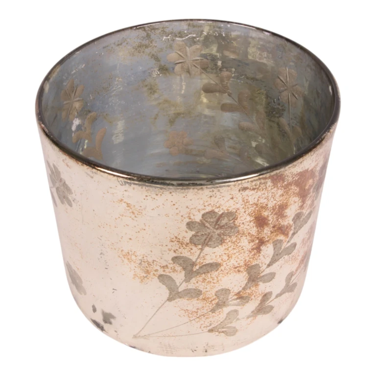 Kynttilänjalka Kukat - kulta - lasi - 18 cm