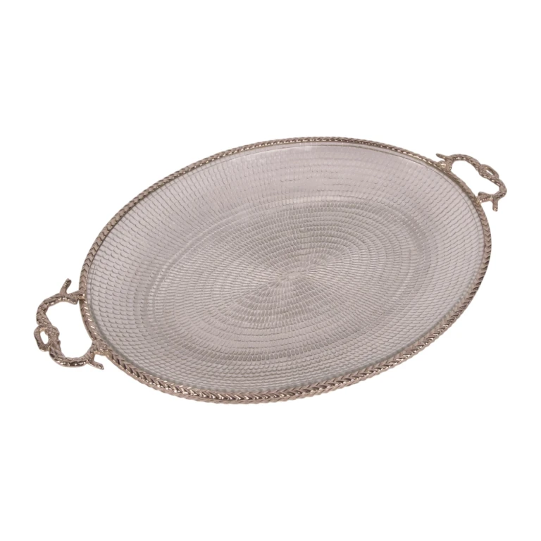 Tarjotin messinki ja lasi - kulta - 39 cm